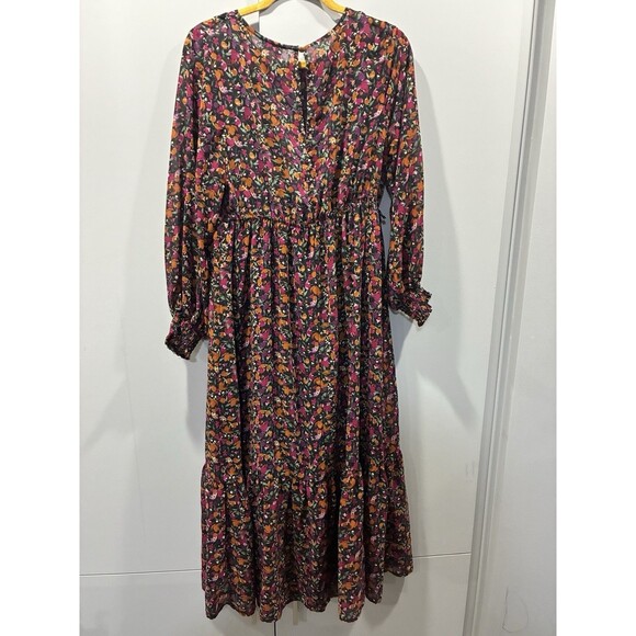 Ava & Viv Woman Multicolor Long Sleeve Floral Cami Lined Maxi Dress Plus Size X - Picture 6 of 7